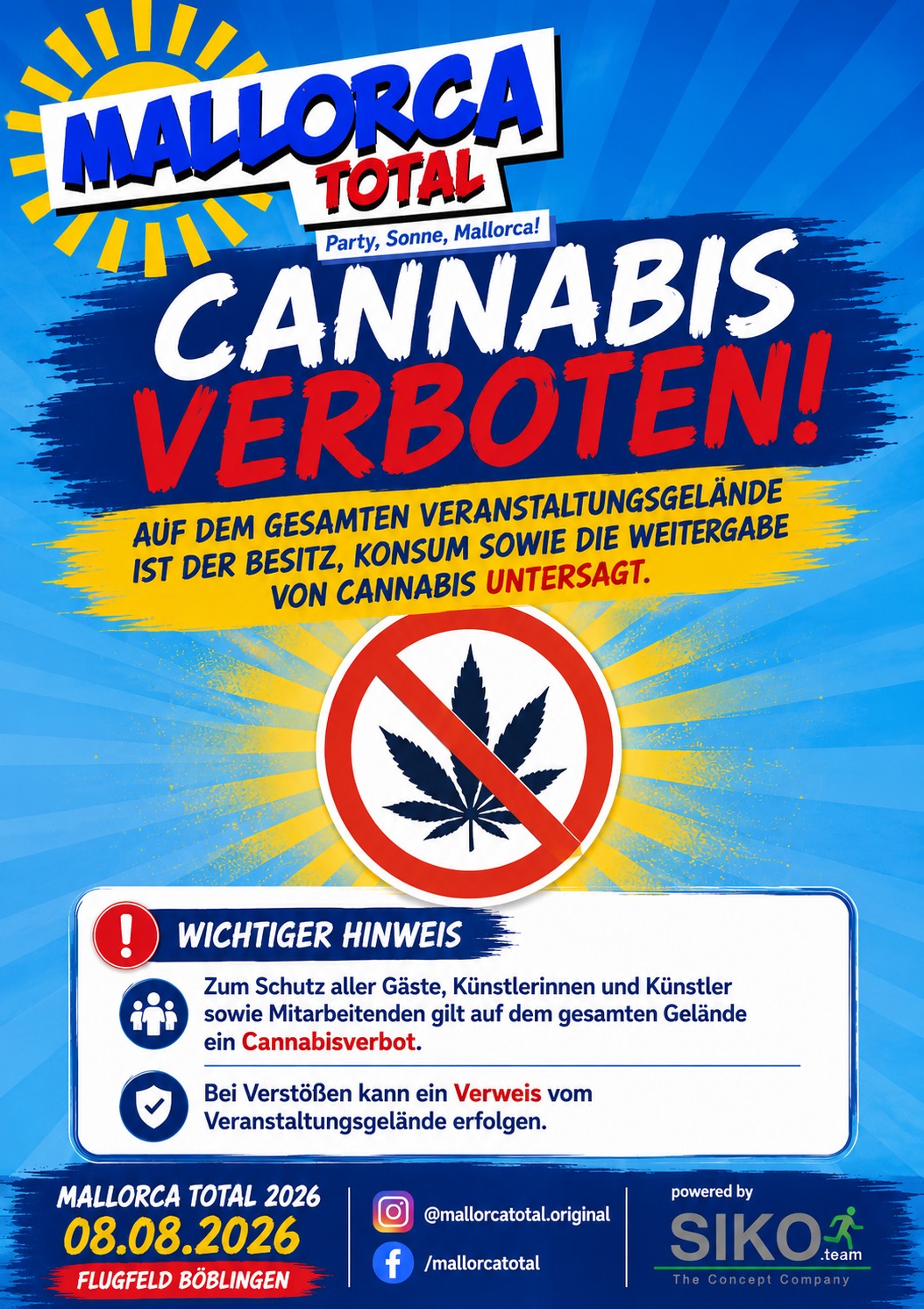 Aushang: Cannabis verboten – Mallorca Total 2026