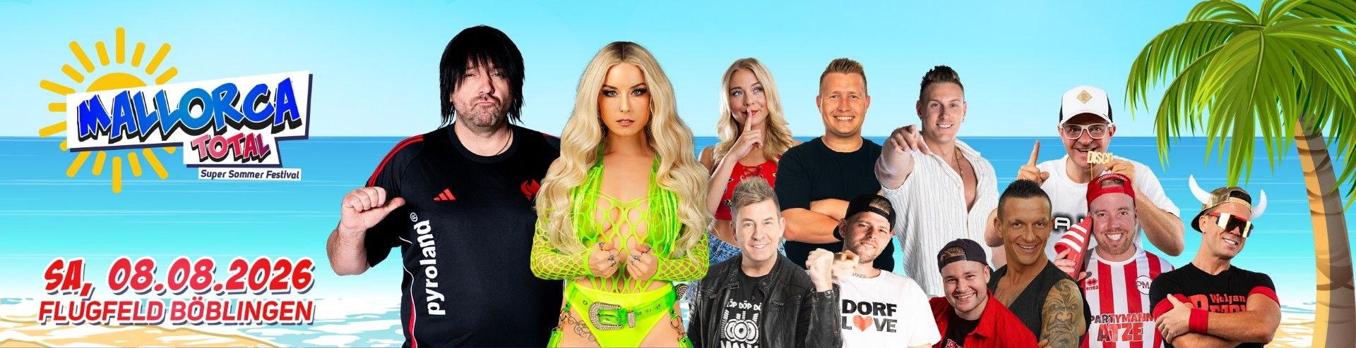 Mallorca Total Super Sommer Festival 2026: Line-up mit Mia Julia, Ikke Hüftgold und Lorenz Büffel, Samstag 08.08.2026 auf dem Flugfeld Böblingen